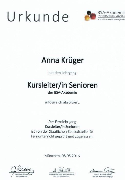 Kursleiterin Senioren BSA Saarbrücken