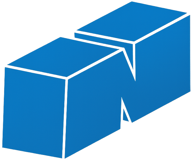 Logotip en forma de cub blau amb una 