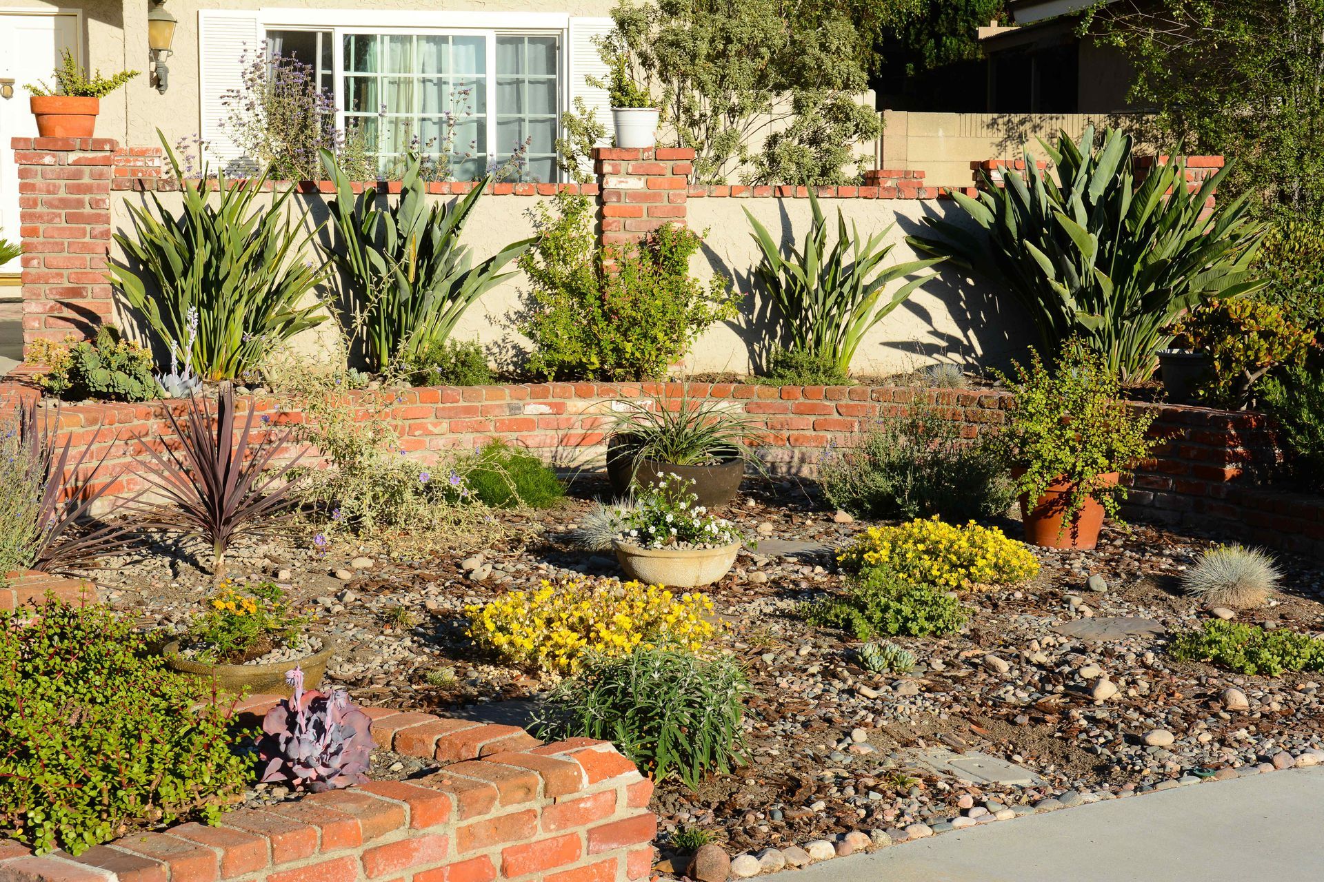 Native drought-tolerant plants incorporated into a rock garden