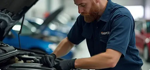 Professional mechanic at an auto repair shop in New Brunswick, NJ, performing car maintenance.