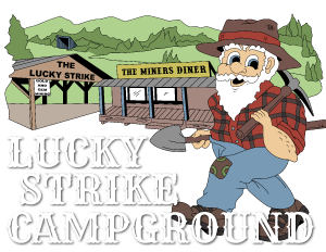 A cartoon of a man holding a shovel in front of the lucky strike diner