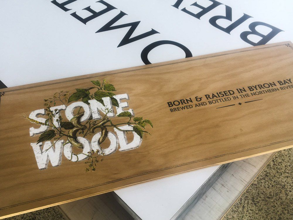 Stone and Woods Logo prints in the wood — Custom Signs in Byron Bay NSW