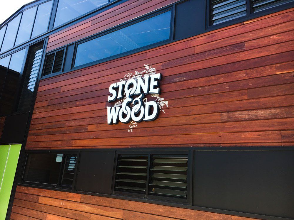 Stone Wood Logo Signage Side View — Custom Signs in Byron Bay NSW