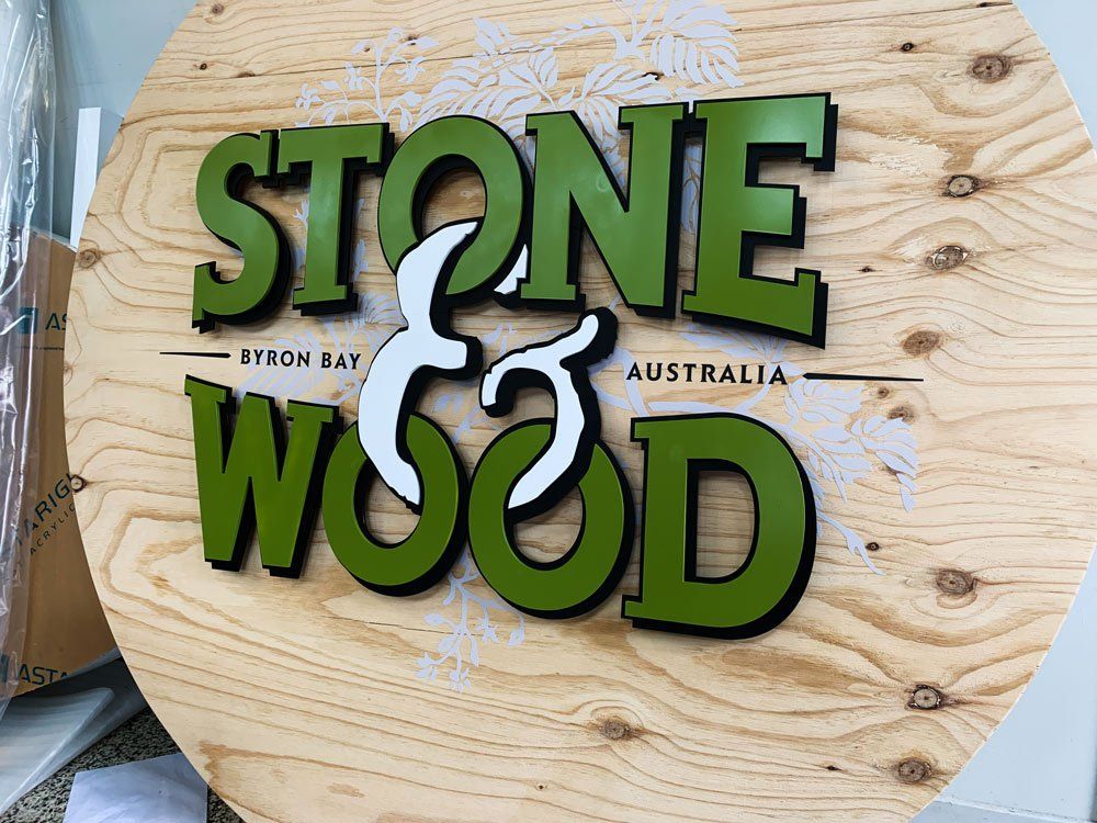 Stone Wood Signage Side View — Custom Signs in Byron Bay NSW