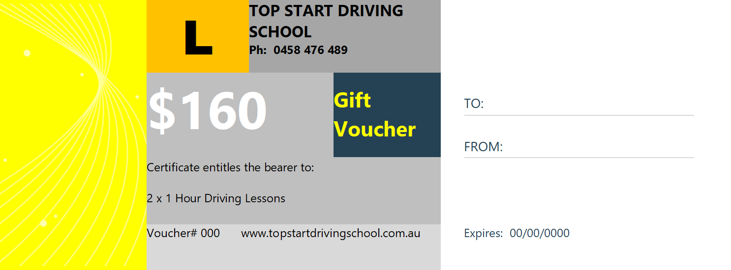 A Gift Voucher for a L Driving School Costs $ 160 — Top Start Driving School In Cannonvale, QLD