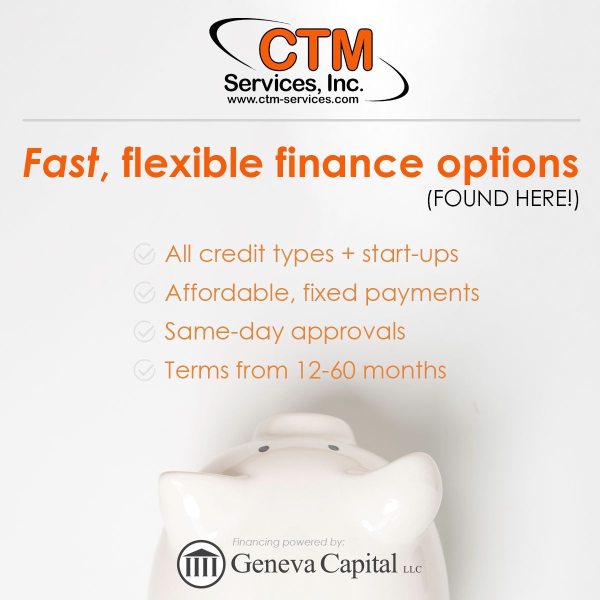 An advertisement for ctm services inc. shows a piggy bank