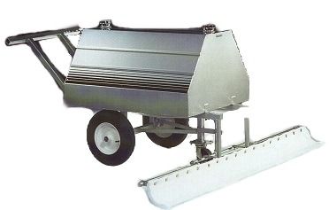 A wheelbarrow with a large white blade attached to it