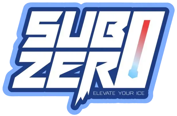 Sub Zero logo with blue text, lightning bolt, and gradient bar.