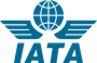 A blue logo for iata with a globe and wings