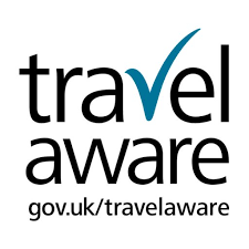The travel aware logo is a gov.uk/travelaware logo.