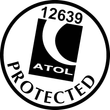 A black and white logo for a company called atol protected