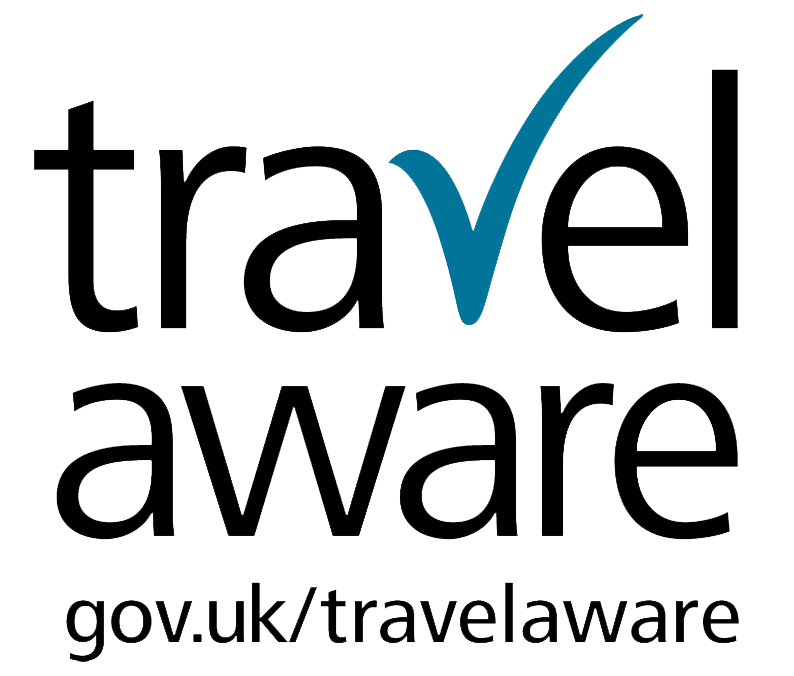 The travel aware logo is a gov.uk/travelaware logo.