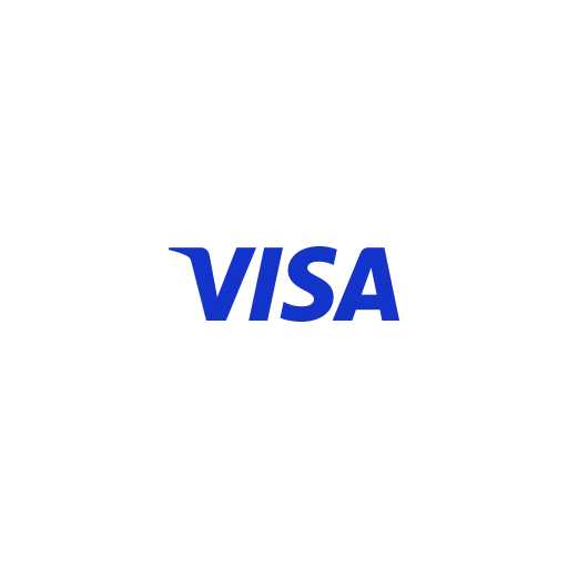 A blue visa logo on a white background