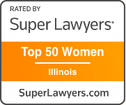 A logo for super lawyers top 50 women in illinois.