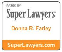 The logo for super lawyers donna r. farley is orange and white.
