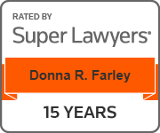 The logo for super lawyers donna r. farley is orange and white.