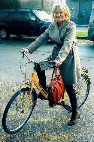 Donatella on bike sourcing clothing.