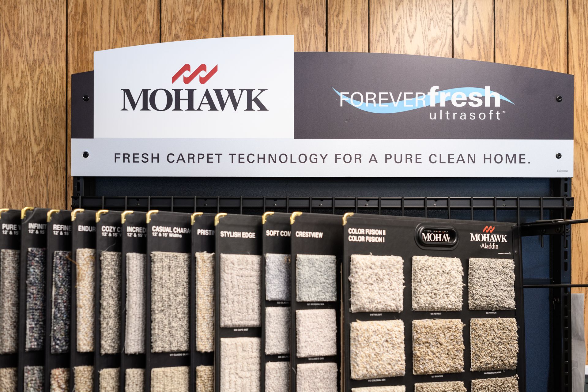 A display of mohawk fresh carpet technology for a pure clean home