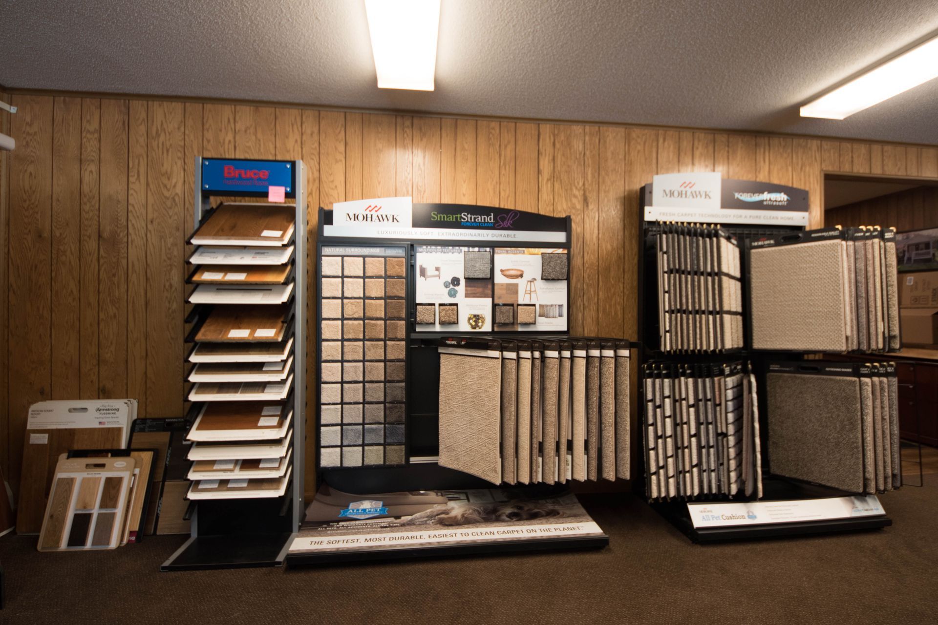 A display of different types of flooring in a store