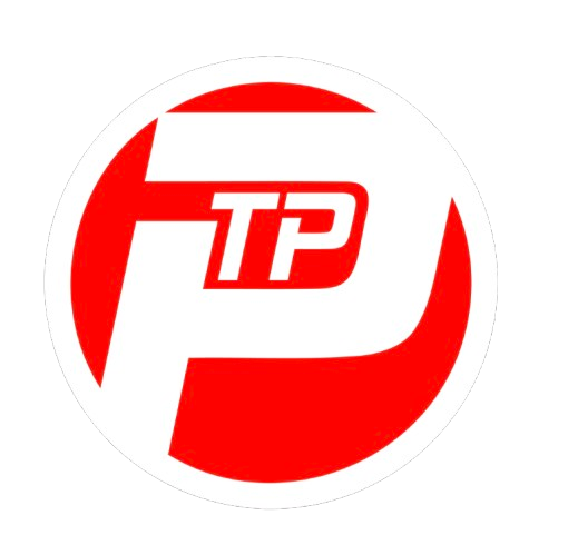 A red circular logo featuring a large white letter