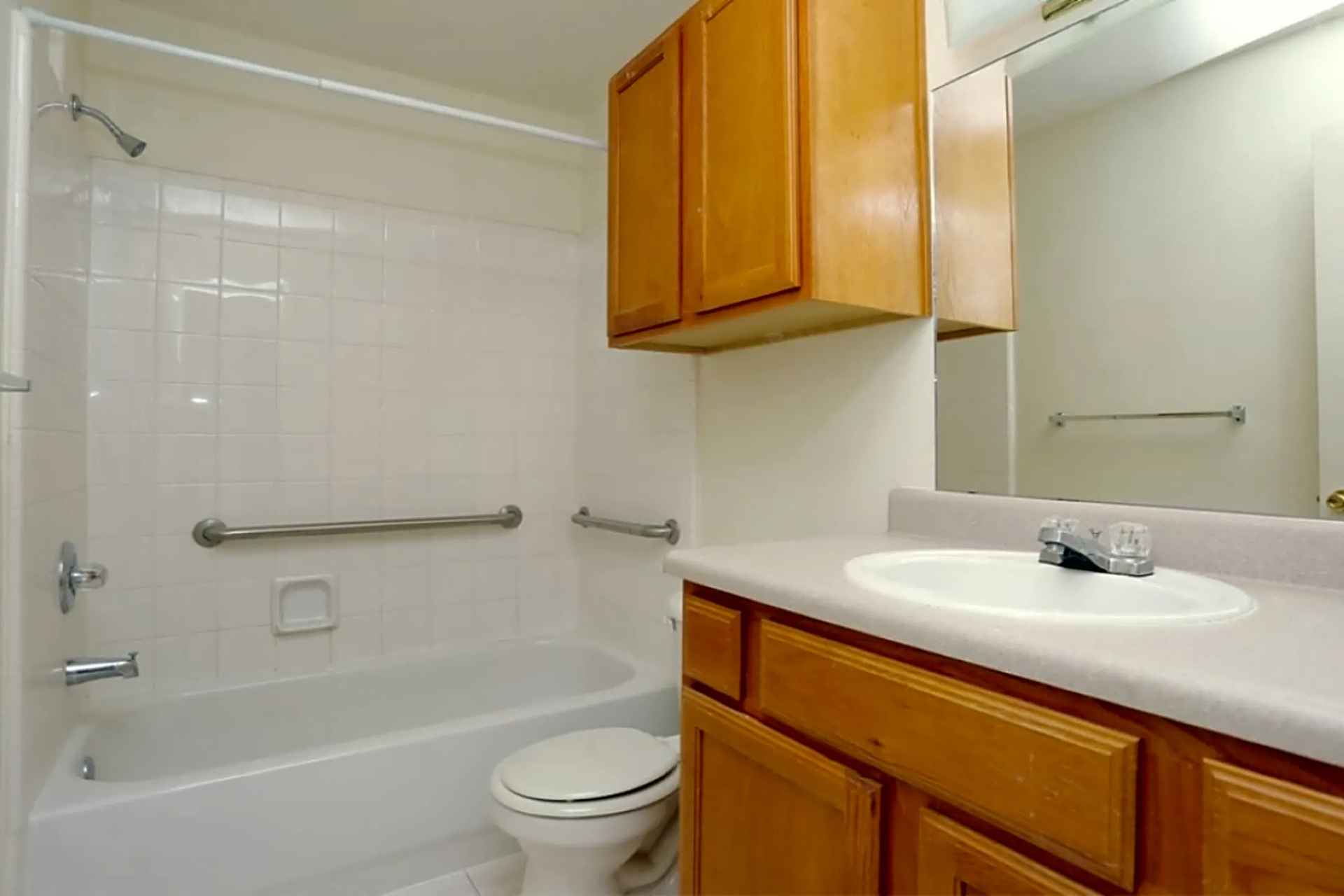 Bathroom photo with shower/tub combo alternate angle