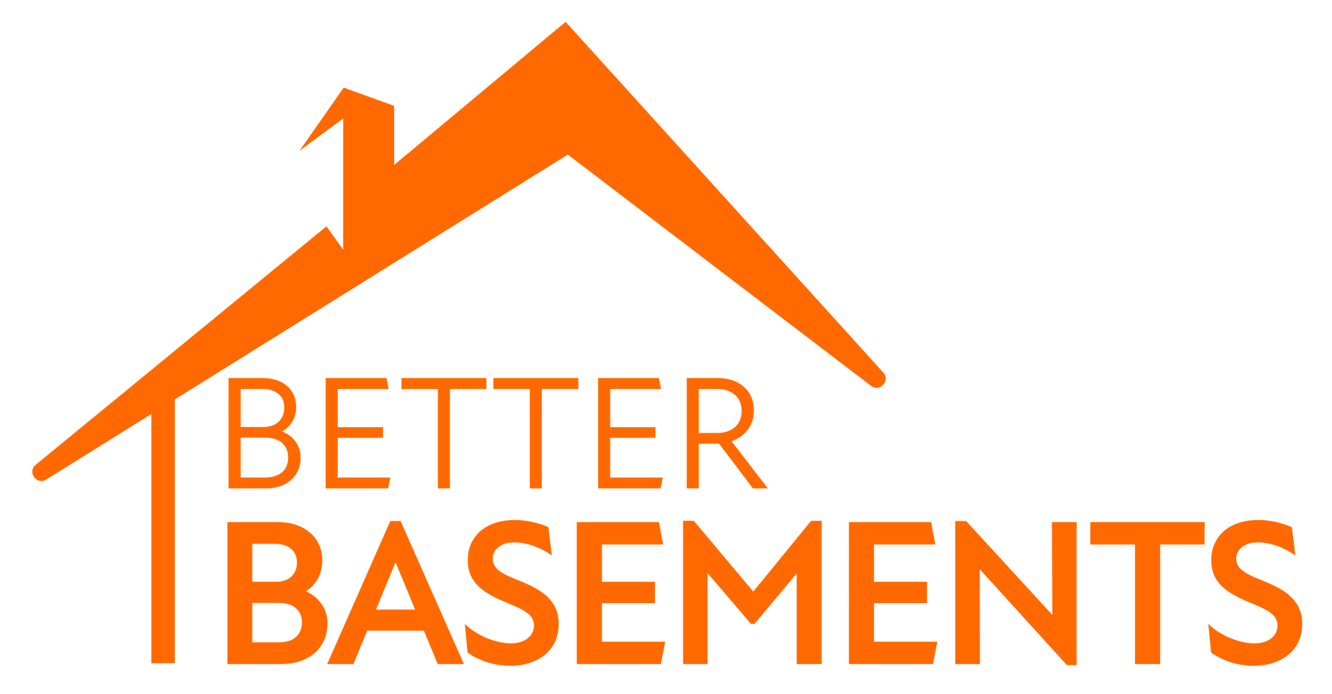 A logo for better basements with an orange roof