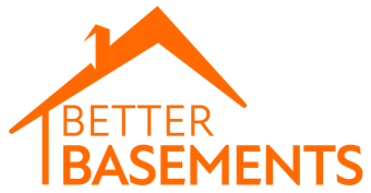 A logo for better basements with an orange roof