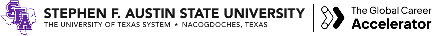 Stephen F. Austin State University and The Global Cyber Accelerator logos on a white banner