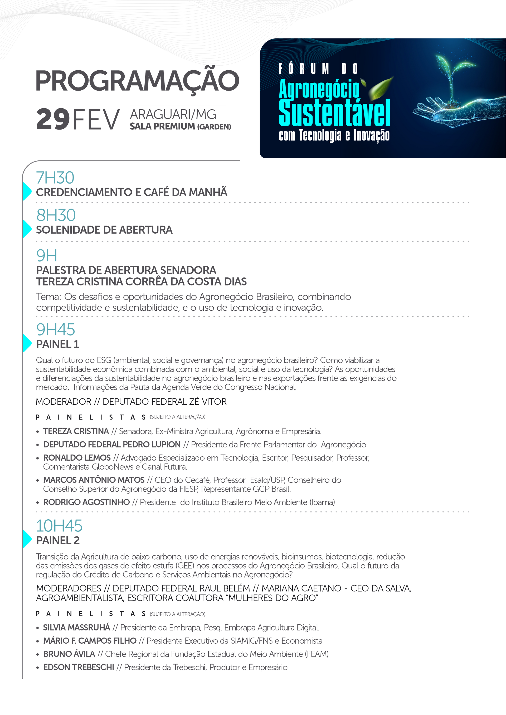 Progamação forum do agronegócio sustentavel