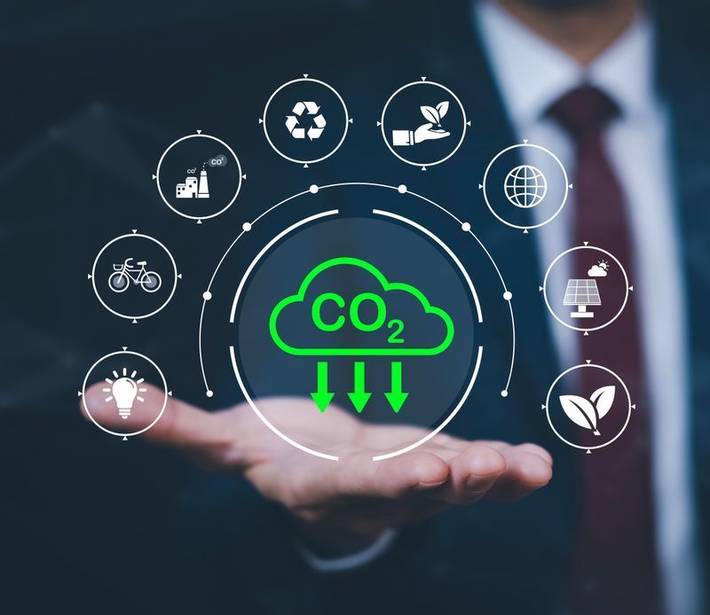 A man in a suit and tie is holding a cloud with the word co2 on it