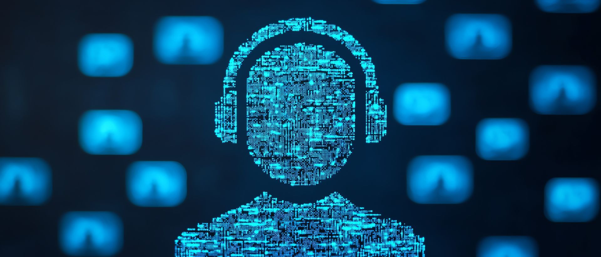 A digital silhouette of a person wearing headphones.