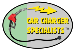 A logo for car charger specialists with a gas pump