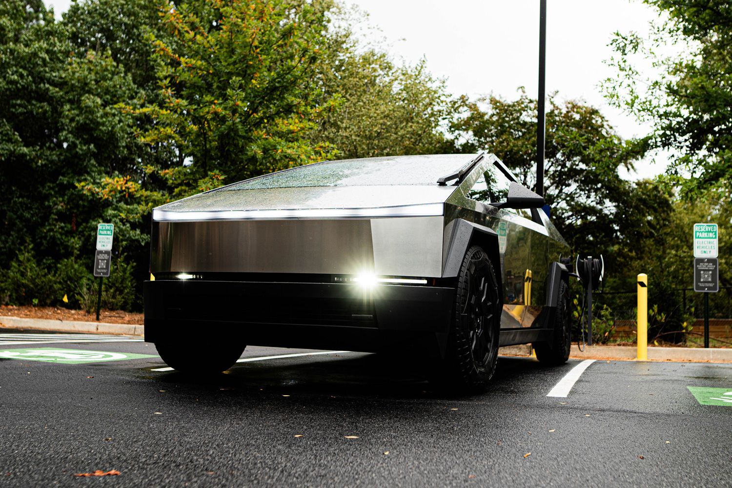 Tesla Cybertruck charging at a EV charging station installed by Car Charger Specialists.