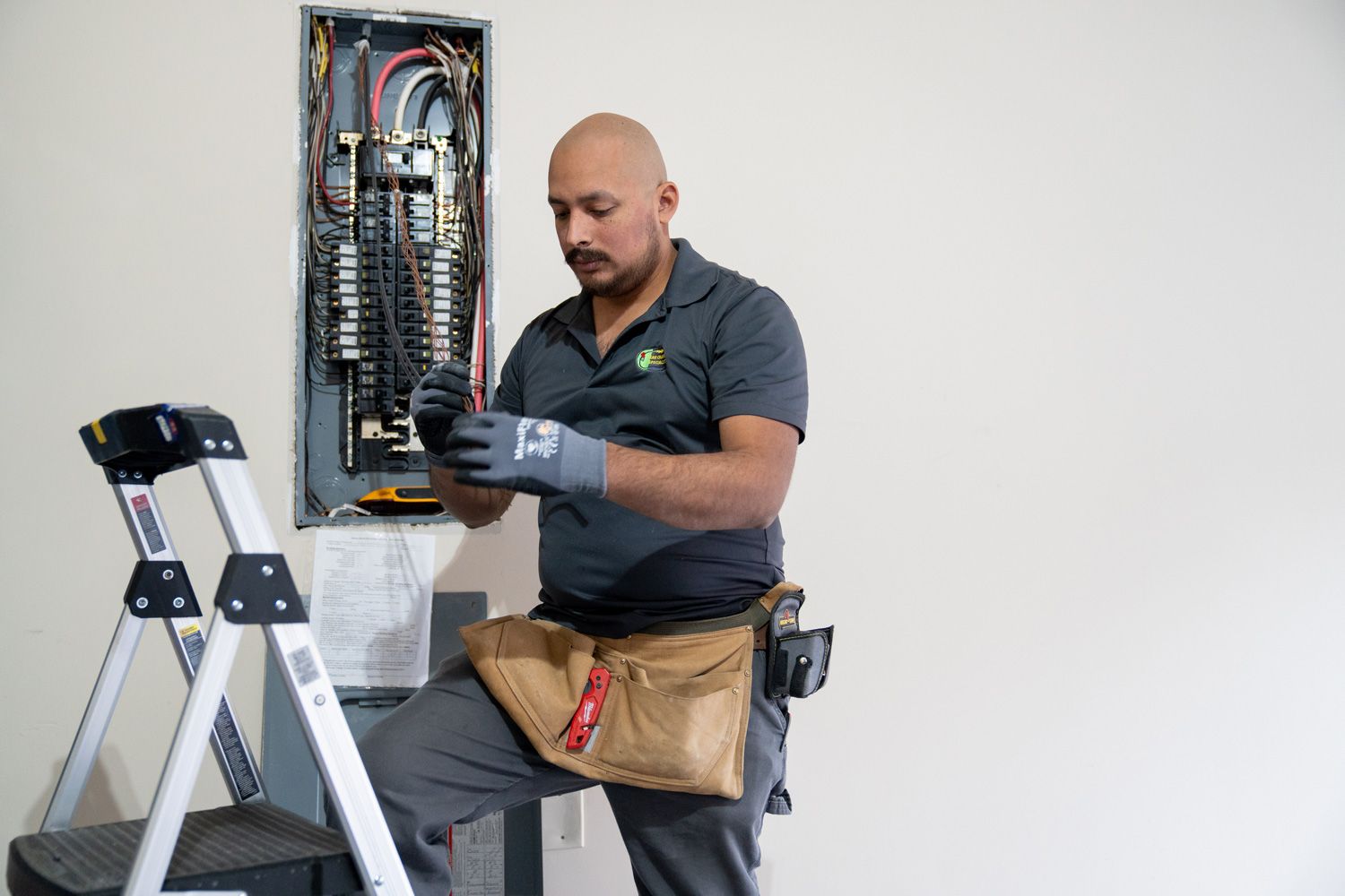 Certified technician from Car Charger Specialists installing a Tesla home charger in a garage.