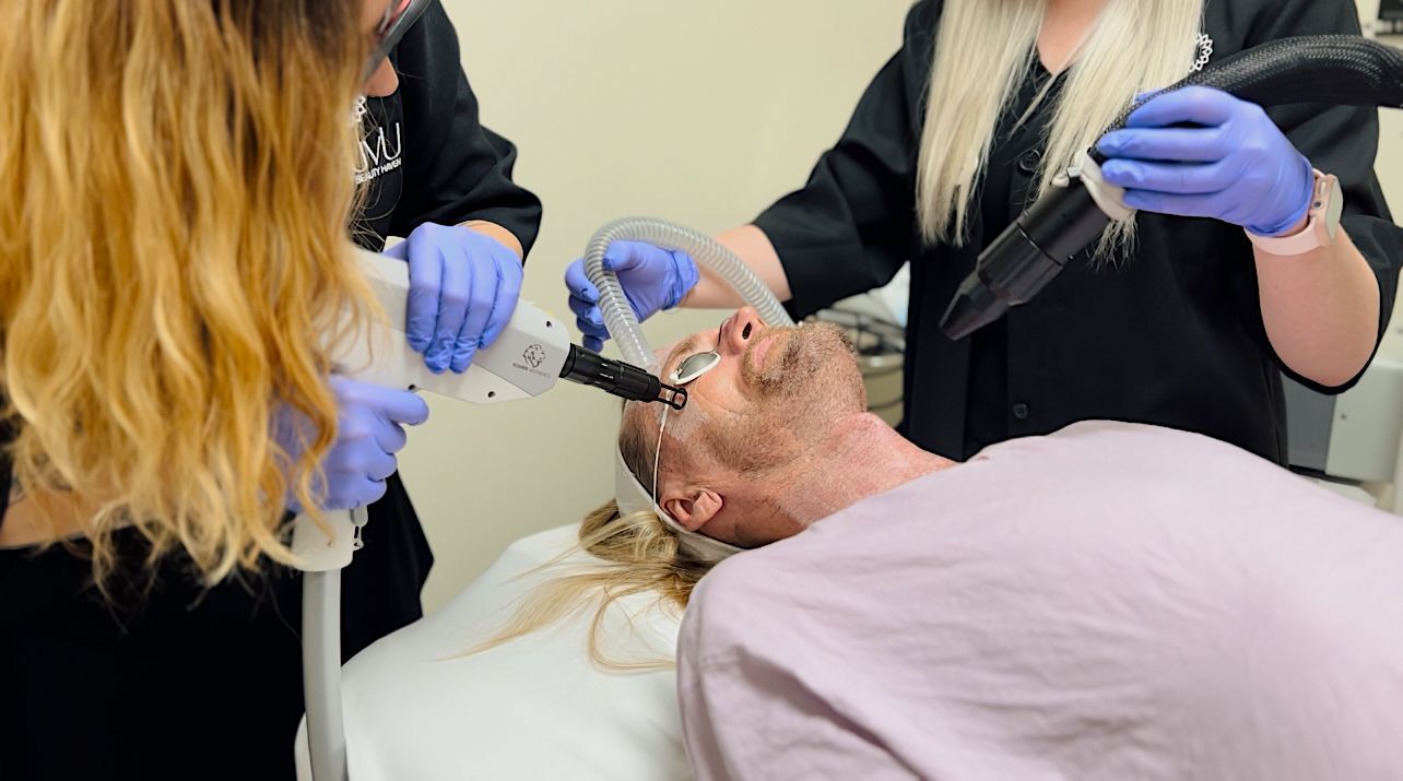 Laser skin resurfacing treatment being performed on a patient at ReJuvU Beauty Haven in West Point, Utah