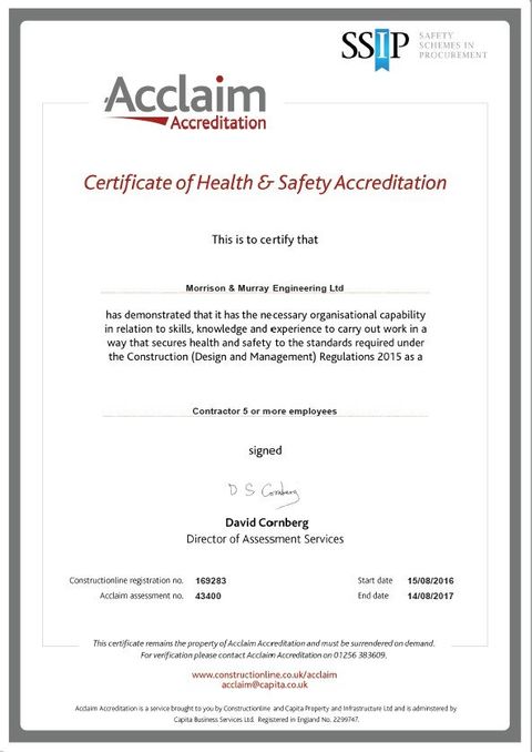 SSIP Certificate of Health & Safety Accreditation