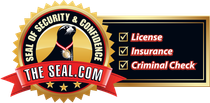 Seal of Security & Confidence with checkmarks for license, insurance, and criminal check.