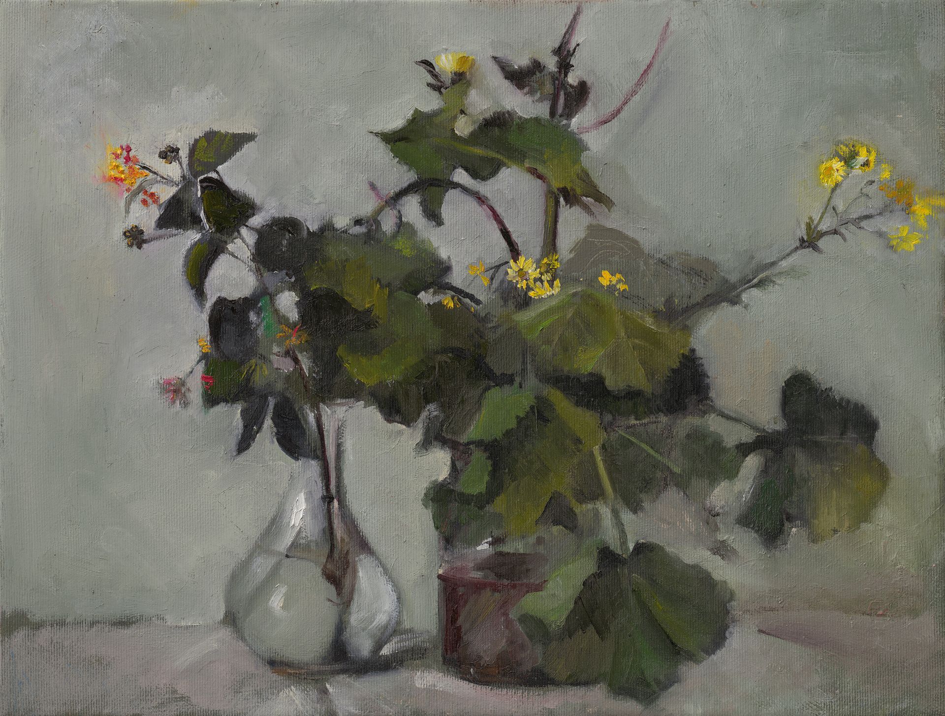 טבע דומם עכשווי, עשבי בר, פרחים, ציור מקורי, צבעי שמן, סגנון אמפרסיוניסטי, טבע ישראלי
Contemporary still life, wild herbs, flowers, original painting, oil paints, impressionist style, Israeli nature