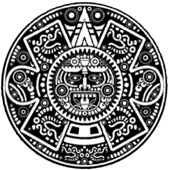 Aztec Sun Stone, a circular carving with a central face surrounded by glyphs and intricate patterns.