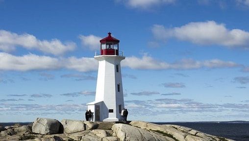 A lighthouse on a rocky cliff overlooking the ocean