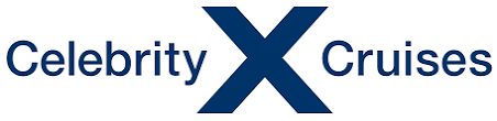 The logo for celebrity x cruises is a blue x on a white background.