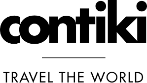 A black and white logo for contiki travel the world.