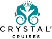 The logo for crystal cruises is a seahorse with a crown on its head.