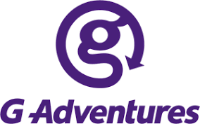 The logo for g adventures is a purple circle with a letter g inside of it.