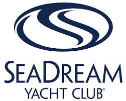 The logo for seadream yacht club is a blue oval with a s on it.