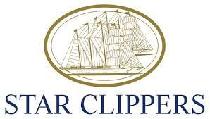 The logo for star clippers is a sailboat in an oval.