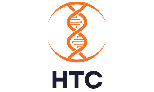 The logo for htc is a dna spiral in a circle.