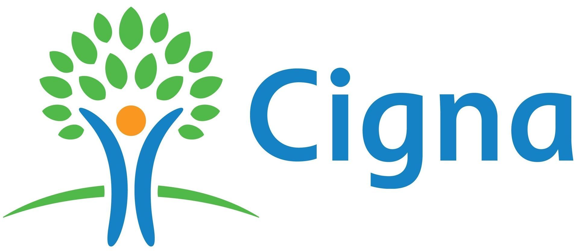 Cigna logo with a blue tree-like figure and text in blue.