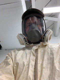 dryer vent cleaner, person, in protective apparel