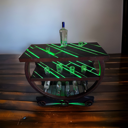 A bottle of vodka sits on top of a wooden table